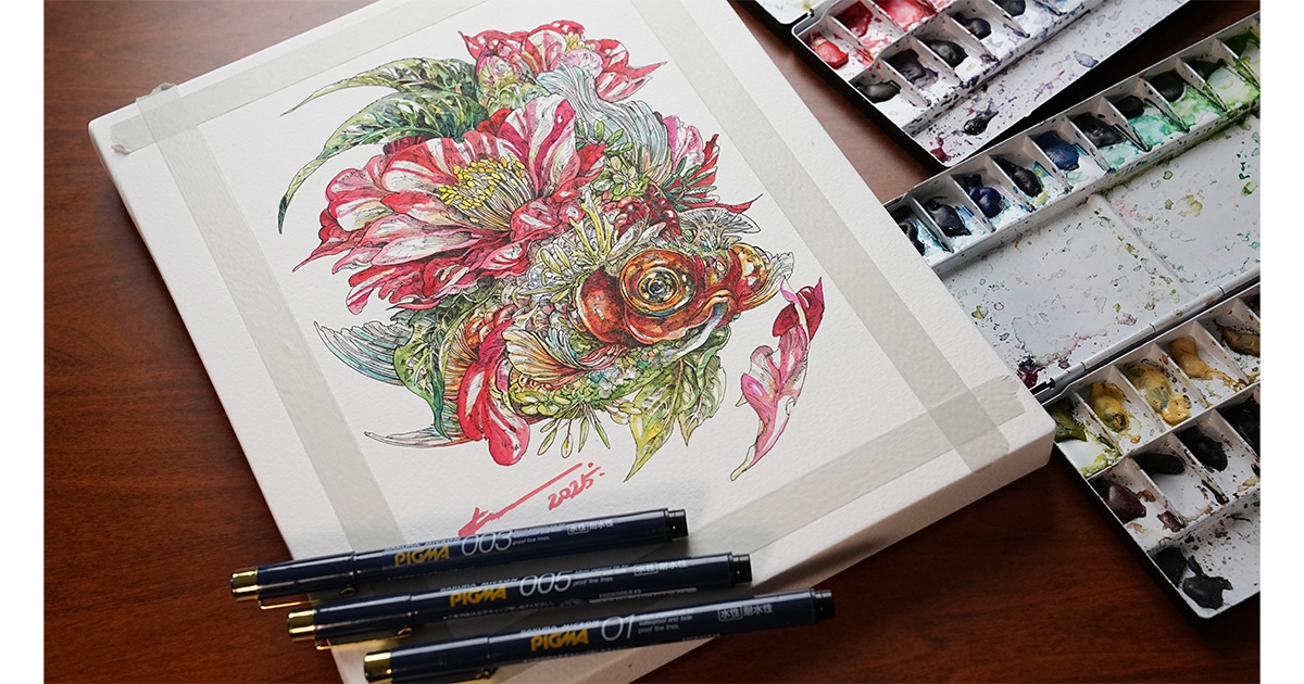 水彩ペン画 タイトル「ジオメトリー」 水彩ペン画 タイトル「ジオメトリー」 水彩ペン画 タイトル