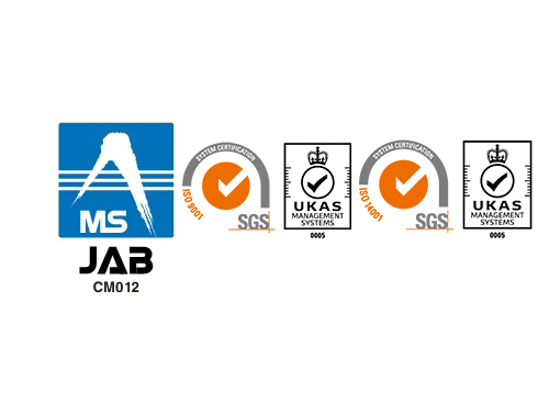 MS JAB CM012 SYSTEM CERTIFICATION SGS ISO 9001 JP13/062546 SYSTEM CERTIFICATION SGS ISO 14001 JP08/070472